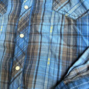 Arizona Shirt Mens XXL Pearl Snap Blue Plaid Southwest Western Cowboy Core Long‎